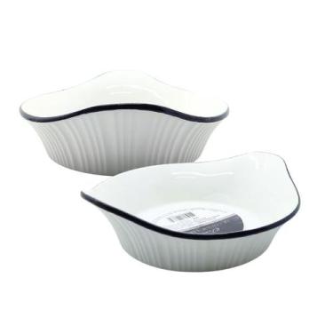 Imagem de Travessa De Cerâmica Redonda Com Alça Branca E Preta 15cm - Wellmix