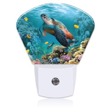 Imagem de Uiaoiais Luz Noturna Subaquática De Tartaruga-Coral-Marinha Para Meninos E Meninas, Led Com Sensor Anoitecer Amanhecer, Decoração Quarto, Corredor, Cozinha, Banheiro Escadas