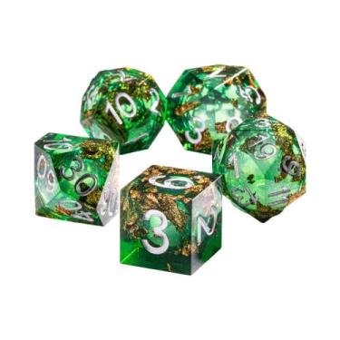 Imagem de Conjunto De Dados Poliédricos De Folha De Ouro Verde Para Dungeons And