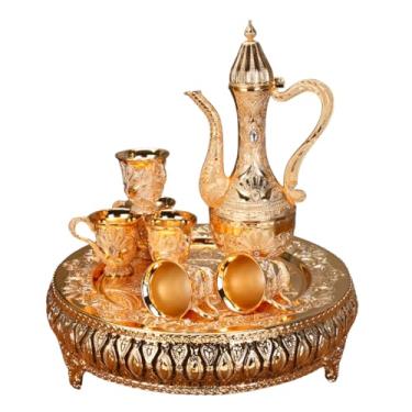 Imagem de Conjunto de chávena de café turco e bule de chá com bandeja e 6 xícaras de cafeteira retrô conjunto requintado de pote de vinho, conjunto de serviço de chá para decoração de mesa de chá, garrafa de