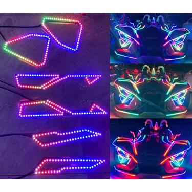 Imagem de Ydzwavui Conjunto de faróis com 6 peças RGB Dream Color ChASING Flow Overlay Top/Lower/Vent Halo Ring Angel Eyes Lights