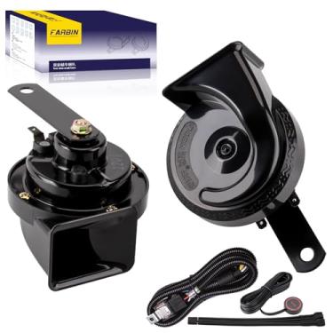 Imagem de FARBIN Buzina de trem para caminhão 12 V buzina de caracol elétrica à prova d'água alta com botão para qualquer veículo de 12 V (preto com botão, 12 v)