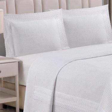 Imagem de Cobre Leito Queen Majestic Bordado Inglês Micropercal 300 Fios Toque De Algodão 3 Peças - Branco