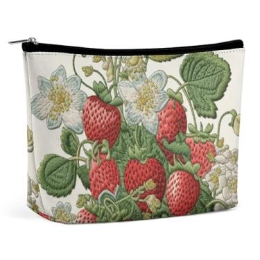 Imagem de GHBNK Bolsa de cosméticos bolsa de higiene pessoal portátil com bordado de morango bolsa de maquiagem de viagem bolsa organizadora de maquiagem para batom para mulheres