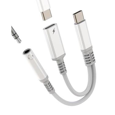 Imagem de Adaptador de fone de ouvido USB C para 3,5 mm (2 em 1) para Apple para iPhone 16 15 Pro Max compatível com Samsung S25 S24 DAC AUX Audio para iPad tipo C carregador conversor de cabo conversor de