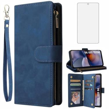 Imagem de Asuwish Capa carteira compatível com Motorola Moto G55 5G, protetor de tela de vidro temperado e capa flip de couro, suporte de cartão, acessórios de celular com suporte de TPU, capas de telefone para