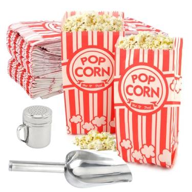 Imagem de Conjunto de suprimentos para máquina de pipoca, 200 peças de sacos de papel de pipoca com colher de pipoca, saleiro de 2 peças, suprimentos de pipoca para máquina de pipoca