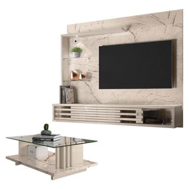 Imagem de Estante Home Theater Suspenso Com Mesa De Centro Frizz Select Calacata Off White – Madetec