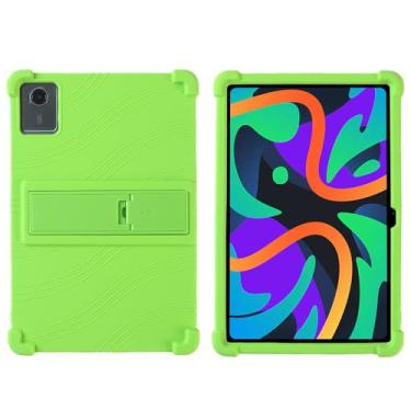 Imagem de Kwamaz Capa para tablet Lenovo Tab M11 27.9 cm 2024 (TB330FU), capa infantil de silicone macio com suporte para tablet Lenovo M11, verde