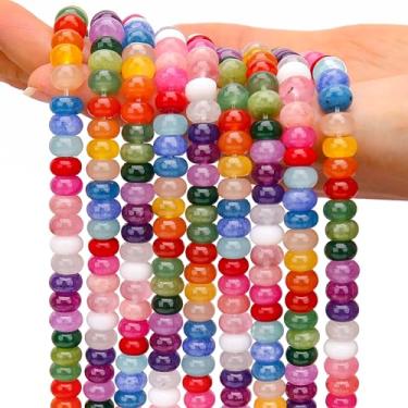 Imagem de AUREHEN 2 fios (150 peças) contas de jade Rondelle de cores mistas, 5 * 8 mm pedras preciosas espaçadoras soltas contas de disco de ábaco para pulseira faça você mesmo, colar, brincos, fabricação de