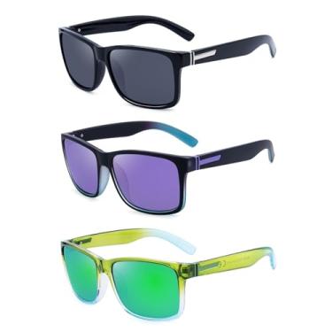 Imagem de LECKIRUT Óculos de sol vintage polarizados para homens e mulheres, retrô, grande, quadrado, espelhado, óculos de sol, A2 (3 peças) Preto Prata/Cinza + Roxo + Verde, One Size