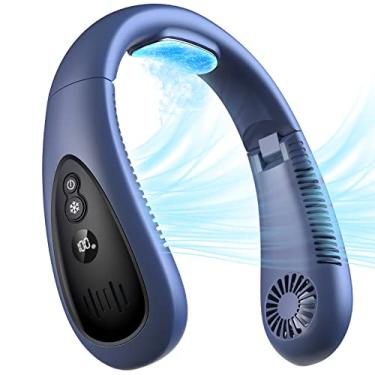 Imagem de GAITIR Ar condicionado de pescoço, ventilador de pescoço portátil com placa de resfriamento, fluxo de ar de resfriamento de 360°, ventilador USB recarregável de 5000 mAh, mãos livres, sem lâminas