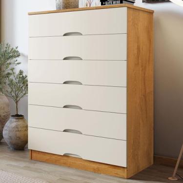 Imagem de Cômoda Sevilha 6 Gavetas Peroba/Off White - Mademarques, Bege, Moderno