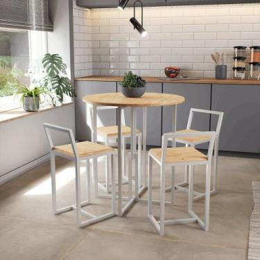 Imagem de Conjunto Mesa Redonda 4 Cadeiras Pequena Pinus Industrial White - Don 