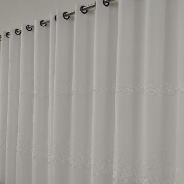 Imagem de Cortina Para Varão Voil Bordada 2,60 Altura 4 Largura Com Forro Leve -