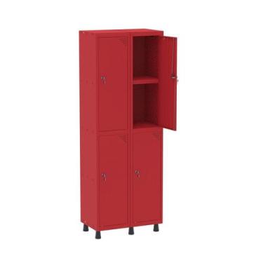 Imagem de Armário Locker 2 Colunas, 4 Portas com Prateleira Central com Duas Cha