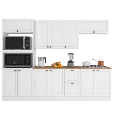 Imagem de Cozinha Modulada Unna 5 Peças Torre Quente 2 Fornos E Balcão 120cm Branco Com Tampo Mdp - Poliman Móveis Branco