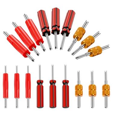 Imagem de 9 peças de ferramentas de chave de núcleo de válvula, ferramentas de reparo de linha de ar condicionado de cabeça única/dupla, extrator de núcleo de válvula de metal, removedor de núcleo de válvula CA