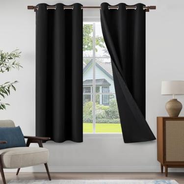 Imagem de Cortinas texturizadas de linho 100% blackout 164 cm de comprimento, conjunto de 2 painéis para casa de fazenda, chalé, cortinas leves com ilhós, cortinas blackout completas com proteção de privacidade