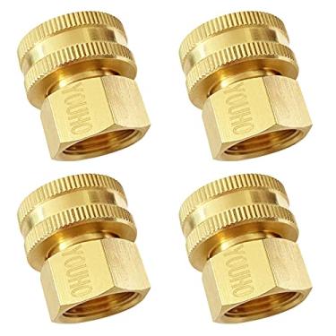 Imagem de YOUHO 4 peças 3/4 GHT (F) para 1/2 NPT (F) latão sólido acessórios de mangueira de jardim conectores adaptador de latão resistente reparo de mangueira de água fêmea dupla conector de mangueira de água