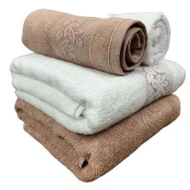 Imagem de Jogo de Toalhas Banho Provence 4 pçs 100% Algodão 430g/m2 Grossa Macia Barra Jacquard Textura Karsten