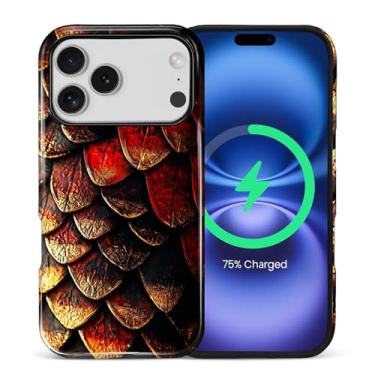 Imagem de CARLOCA Capa magnética para iPhone 17 Pro, desenho vermelho Dreamy Dragon Scale compatível com MagSafe Hybrid Dual Protection Soft TPU Hard PC à prova de choque anti-arranhões Capa de telefone