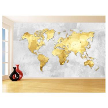 Imagem de Papel De Parede 3D Mapa Mundi Concreto Dourado 3,5M Nmu39