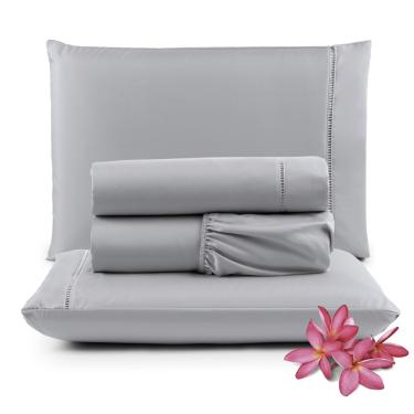 Imagem de Jogo Cama Lençol Unique Queen 400 Fios Ponto Palito 4 Peças - Cinza