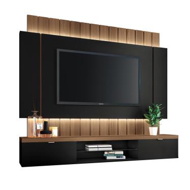 Imagem de Painel Home Suspenso 1.8 Shawn para TV até 55" MDP/MDF com Fita LED Preto/Castanho G26 - Gran Belo