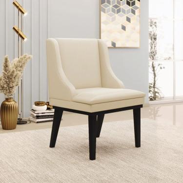 Imagem de Cadeira Decorativa Sala de Jantar Base Fixa de Madeira Firenze PU Bege/Preto G19 - Gran Belo