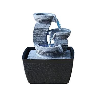 Imagem de Fonte de mesa resina rocha três camadas de água corrente fontes de mesa meditação zen água pacífica som sorte ornamentos para decoração de escritório em casa relaxamento fonte de mesa interior (cor: A