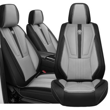 Imagem de Arazi 2 capas de assento dianteiras personalizadas adequadas para Toyota RAV4 2013-2025, cobertura total de couro napa impermeável premium (2 assentos padrão, preto e cinza)