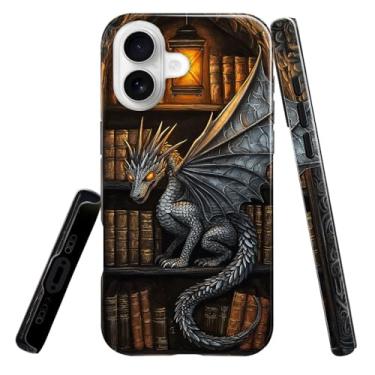 Imagem de heindiy Compatível com iPhone 17, capa brilhante, proteção total, à prova de choque, anti-arranhões, capa de TPU, capas para homem, mulher, estante escura vibrante dragão