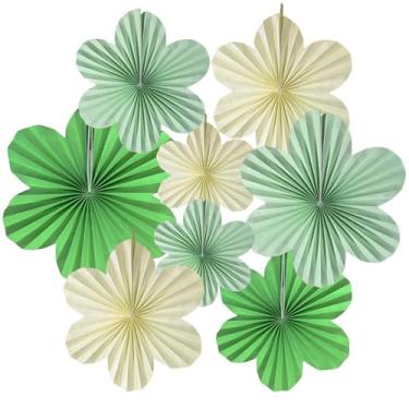 Imagem de BARTHEW Decorações de leque para parede papel verde sálvia flores enfeites pendurados sala de aula pano de fundo floral neutro suprimentos de festa chá de bebê (8 pacotes)