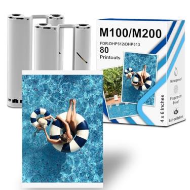 Imagem de Compatível com impressora fotográfica Amber M100/M200 4x6, 80 folhas, papel fotográfico e 2 cartuchos de tinta para impressora fotográfica DHP512/DHP513/à prova d'água/antioxidante/para gravar uma