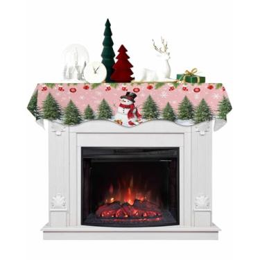 Imagem de Bilagawa Boneco de neve de corredor de mesa cachecol lareira árvore de Natal meias floco de neve inverno lenço de lareira rosa, capa de lareira perfeita para decoração de casa de festas de fim de ano