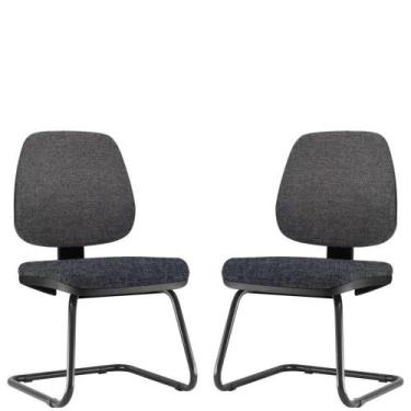 Imagem de Kit 02 Cadeiras Para Escritório Job L02 Fixa Linho Chumbo - LYAM DECOR