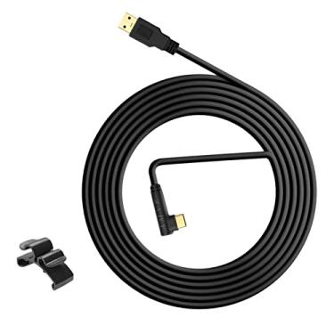 Imagem de Xiaojikuaipao Cabo USB tipo C de 5 m e clipe de cabo para fone de ouvido Quest VR | Transferência rápida de dados e ângulo reto 90 | Cabo de carregamento para PC de jogos