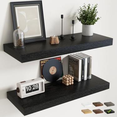 Imagem de Prateleiras flutuantes de 91 cm para parede, conjunto de 2, prateleiras de banheiro de grão de madeira de 30 cm D com suportes invisíveis, fácil instalação, prateleiras de armazenamento de madeira