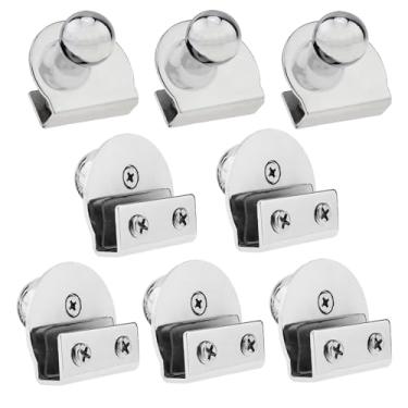 Imagem de HOJLKLD Puxador de porta de vidro, 2 peças de clipes de porta puxadores para 5-8 mm vitrine móveis armários de vidro puxadores de gaveta (8, prata)