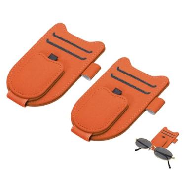Imagem de HARFINGTON 2 peças de suporte de óculos de sol para carro, suporte magnético de couro, viseira universal, clipe de óculos de sol, acessórios de carro, interior para óculos, cartões de bilhetes