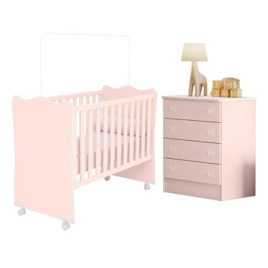 Imagem de Gaveteiro E Berço Com Rodinha Russia Rosa Acetinado