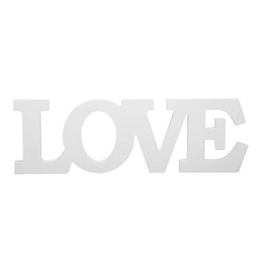 Imagem de Sinal de amor de madeira branco design de uma peça requintado bonito letras de madeira decoração ornamento para festa de casamento decoração de casa placa de densidade