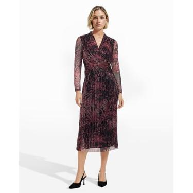 Imagem de Anne Klein Vestido midi feminino de manga comprida com estampa frontal, Lótus rosa multi, 50
