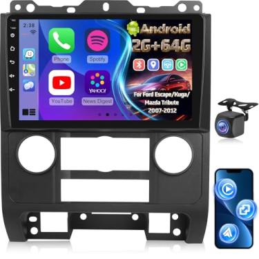 Imagem de Volxcereo Rádio de carro para Ford Escape Kuga Mazda Tribute 2007-2012, [2+64] tela sensível ao toque estéreo de 9 polegadas com Carplay/Android Auto, GPS, WiFi, Bluetooth, SWC, FM/RDS, EQ