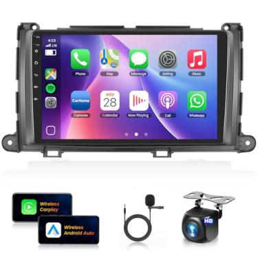 Imagem de Estéreo automotivo de 6 + 128 G para Toyota Sienna 2010-2014 8 núcleos sem fio Carplay Android Auto, rádio IPS de 9 polegadas, Android/GPS/WiFi/FM AM RDS/32EQ AI DSP/BT5.0/SWC/câmera reserva para