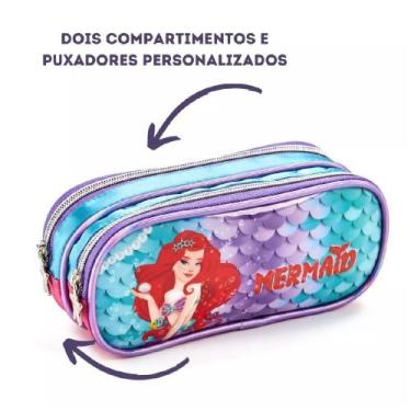 Imagem de Estojo Escolar Infantil Menina Sereia Ruiva Denlex, Verde