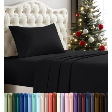 Imagem de Utopia Bedding jogo de cama de solteiro – jogo de lençóis de 3 peças para cama de solteiro, de microfibra macia e respirável, inclui 1 lençol com elástico, 1 lençol de cima e 1 fronha (preto)