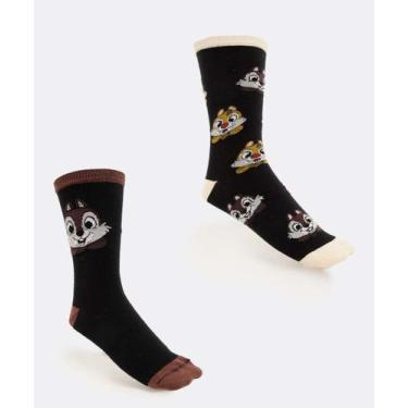 Imagem de Meia Cano Longo Feminina Estampa Tico Teco Disney-09671, 34/39, Preto