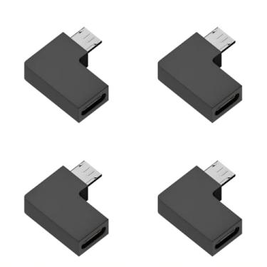 Imagem de chenyang Pacote com 4 adaptadores USB C para micro USB, micro USB macho para USB C fêmea, conector conversor de ângulo reto de 90 graus, compatível com sincronização de dados de carregamento